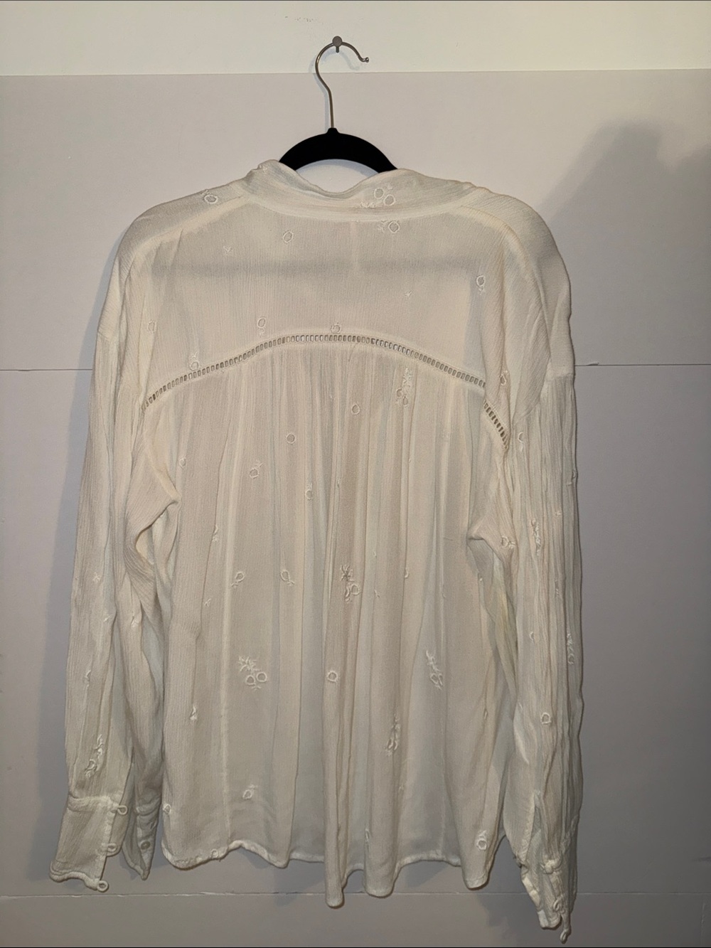Free People Wishful Moments White V Neck Tie Embroidered Boho Blouse - Picture 5 of 9
